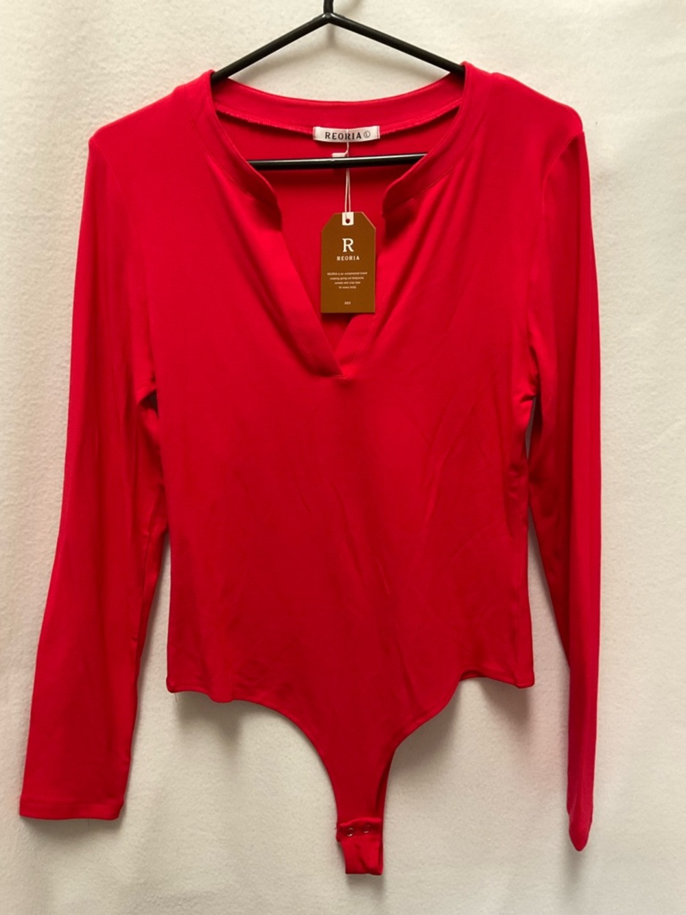 ReoRia Red Long-Sleeve V-Neck Bodysuit